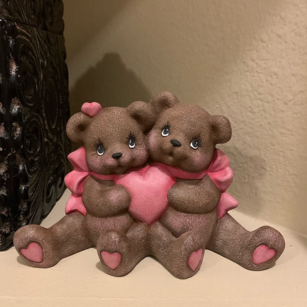 Cute couple heart pink bear ceramic figurine